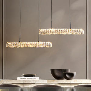 Hanging Linear Pendent <b>Light</b> Dining <b>Room</b> Restaurant Modern Simple Crystal Line Chandelier - Product Image 2