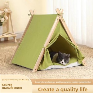 <strong>Cat</strong> <strong>Bed</strong> Wooden Tent-Style Pet House Detachable Washable Indoor Outdoor Winter Warming Cotton Pad All-Season Universal - Product Image 2