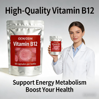Capsules de vitamine B12 en comprimés durs, marque privée, 60 capsules par flacon, favorisent des niveaux d'énergie sains et la production de globules rouges