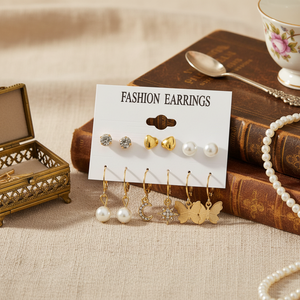 Vendita calda Trending moda donna Vintage orecchini a cerchio stella strass perla con lega di acciaio inossidabile all'ingrosso disponibile - Product Image 3