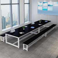 Table de conférence rectangulaire JUNYI Modèle 004, style moderne et luxueux, en acier et bois, avec pieds en fer, chaises assorties, pour salon/bureau