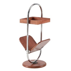 Mesa Auxiliar de Madera Maciza con Acabado en Nogal, Estante de Almacenamiento Móvil, Decoración para Sala de Estar - Product Image 2