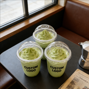 Gobelets à dessert en plastique transparent à paroi simple personnalisés de 8 oz et 9 oz avec couvercles, diamètre 90 mm, personnalisation du logo par impression UV - Product Image 3