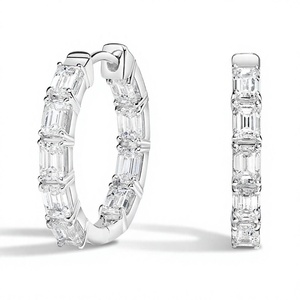 ต่างหูห่วงแบบคลาสสิกชุบทอง 18K 14K ประดับเพชรทรงเหลี่ยมมรกต คริสตัลแบบ Eternity Hoops เครื่องประดับเจ้าสาวสำหรับงานแต่งงาน - Product Image 2