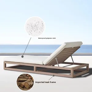 Sillón de Madera Maciza de Teca Moderno, Cama de Descanso para Exteriores, Silla de Playa con Cojines, Resistente al Agua y a los Rayos UV, Duradero para Patio o Villa - Product Image 4