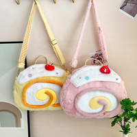Nouveau sac à dos en peluche Swiss Roll pour filles, design mignon et adorable, sac bandoulière grande capacité avec un cœur girly