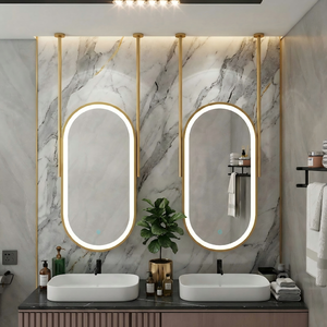 Kingstin Miroir LED Ovale Suspendu Plafond Luxe Or Brossé, Tactile Anti-Buée <span class=keywords><strong>Bain</strong></span> - Product Image 2