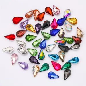 Wholesale Hot Sale Glass Point Back Clover Drop Shape Rhinestone For Nail Decoration Accessories