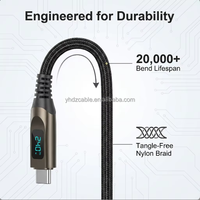 Câble de charge rapide USB C vers USB C avec affichage LED intelligent, cordon tressé en nylon PD pour ordinateurs portables, tablettes et téléphones