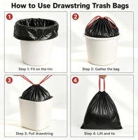 Sacs poubelles noirs personnalisés en PEHD robuste avec cordon de serrage, lot de 50, pour usage en cuisine