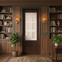 Porte intérieure classique en bois massif avec six panneaux en verre dépoli vert foncé pour chambre à coucher et gîte