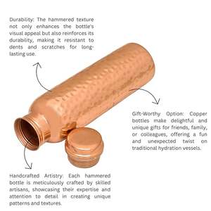 Bouteille d'eau en cuivre pur la plus vendue avec une finition martelée brillante bouteille d'eau de conception parfaite bouteilles de transport de bureau élégantes - Product Image 3
