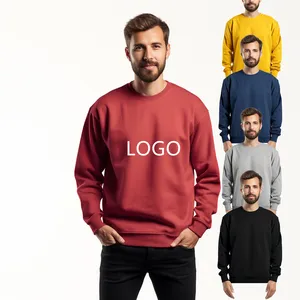 Sweat-shirt à col rond surdimensionné en coton avec logo personnalisé, sweat-shirt unisexe 100% coton personnalisé pour hommes