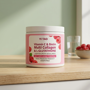 Poudre de collagène multi-sources, vitamine C, biotine, L-glutathion, formule anti-âge, éclaircit les taches, atténue le teint terne, illumine la peau, 300g - Product Image 1