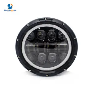 7" Round LED Headlight High Low Beam Halo Ring Angel Eyes For Jeep Wrangler JK TJ LJ