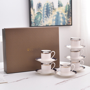 Ensemble de 6 tasses et soucoupes en porcelaine fine de luxe nordique, collection concentrée en céramique avec remise pour les cadeaux - Product Image 3