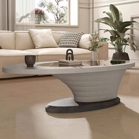 Nouvelle Table Basse Minimaliste et Créative Peinte, Design Ovale en Verre Trempé pour Petit Salon, Modèle PSM-H006