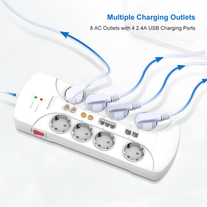 Multiprise de protection contre les surtensions Vastfafa 16A de type allemand 8 ports avec rallonge pour télévision - Product Image 2