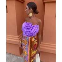 TW Blouse courte en tricot pour femme, style urbain, en organza transparent avec patchwork floral rose, Crop top de plage, Jupe, Sarong de plage
