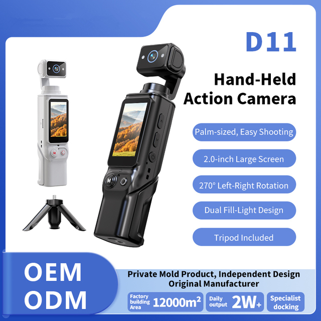 D11 Light Weight Pocket Vlogging Cam Sunlight Visible Screen, 270 Degree Rotating Lens Hand Held Action Camera With Wrist Strap