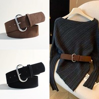 Ceinture large en similicuir suédé avec boucle ardillon en alliage, longueur 102 cm, style rétro Y2K décoratif pour femme