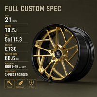 Jantes forgées noires à trois pièces Gold V-Split 21x10.5 5x114.3 ET30 6061 T6, jantes profondes personnalisées pour Lexus