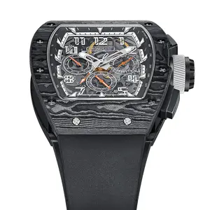 Cronusarr - Relógio esportivo masculino em fibra de carbono, em forma de tonneau, moda mais vendida, em espiral, para negócios