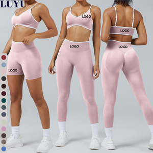 Custom Seamless Stretchy Sportswear Color Blocking Scrunch Butt Booty Push up Gym Outfits Training Fitness Yoga Sets