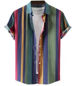 OEM/ODM hombr camisa para Hot Sale Casual Men's Shirts Short Sleeve Beach Hawaiian Colorful Striped Men Fashionable Shirt