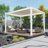 Pergola de luxe en aluminium robuste avec volets motorisés, stores et persiennes, en bois naturel traité sous pression, pour balcon extérieur, gazebo, étanche