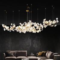 Lustre personnalisé pour hall d'hôtel, décoration en céramique, fleurs, feuilles de ginkgo, grands lustres longs, éclairage de plafond pour escaliers, villa