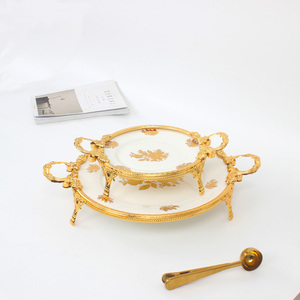 New Round Metal Decorative Plate Ceramic <strong>Serving</strong> <strong>Tray</strong> Luxury <strong>Antique</strong> Home Decoration - Product Image 5