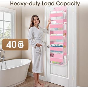 5 Tier Over The Door Organizer Pink Hanging <b>Storage</b> With Clear Window For Kids Rooms Nursery Bedroom Bathroom Closet - Product Image 5