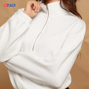 <span class=keywords><strong>Sudadera</strong></span> Corta Personalizada con Logotipo para <span class=keywords><strong>Mujer</strong></span>, <span class=keywords><strong>Sudadera</strong></span> de Alta Calidad de Algodón Orgánico Blanco con Media <span class=keywords><strong>Cremallera</strong></span> - Product Image 3
