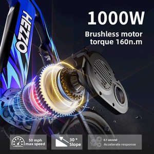 Vélo électrique de luxe HEZZO en fibre de carbone, moteur central, pneus de neige larges de 26 pouces, batterie au lithium 1000W 52V, autonomie de 65 km, avant et arrière - Product Image 5