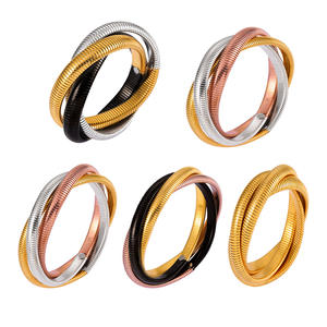 Pulsera Elástica <span class=keywords><strong>de</strong></span> <span class=keywords><strong>Cadena</strong></span> Gruesa <span class=keywords><strong>de</strong></span> Alta Gama, Chapada en <span class=keywords><strong>Oro</strong></span>, <span class=keywords><strong>de</strong></span> Acero Inoxidable, Pulsera Triple Entrelazada - Product Image 5