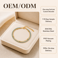 Bracelet tennis tendance en acier inoxydable plaqué or 18 carats avec zircon et accents bleus, chaîne réglable, double couche, empilable, pour femme