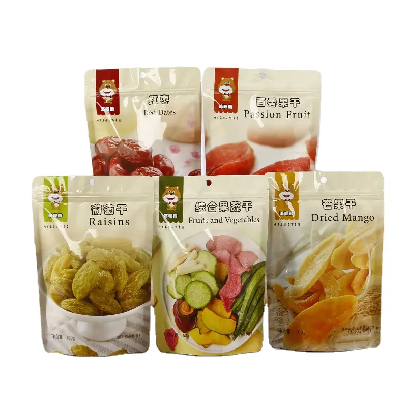 Bolsa de plástico con cremallera para embalaje de alimentos, bolsa con cremallera para frutas secas y verduras