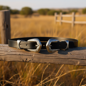 Ceinture en cuir véritable Angelina 100 cm à double boucle, style western, accessoire de mode pour femme - Product Image 2