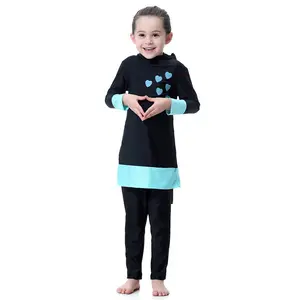 Roupa de banho com capuz para meninas, conjunto de roupa de banho com manga longa