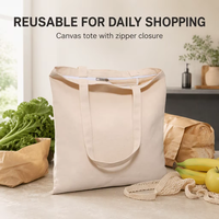 Sac fourre-tout en toile de coton recyclé imprimé sur mesure avec fermeture éclair, logo personnalisé, sac de courses réutilisable, vente en gros