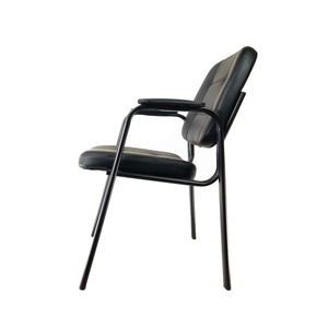 Silla de Oficina con Reposabrazos, Silla de Oficina de Cuero Negro, Silla de Conferencia para Visitantes con Patas - Product Image 4