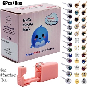 6 pièces/boîte <span class=keywords><strong>Pistolet</strong></span> de perçage d'oreilles <span class=keywords><strong>jetable</strong></span> Dolphin Mishu pour enfants, tendance, pour fiançailles et mariages, en acier inoxydable 316L, or 24K - Product Image 1