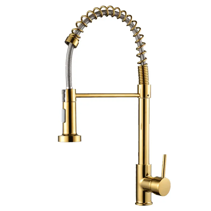 Golden spring pull-out kitchen faucet hot and cold multi-functional sink vegetable basin sink faucet