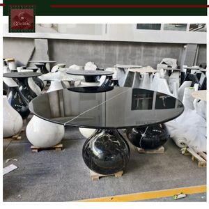 โต๊ะอาหารหินอ่อนธรรมชาติ GOLDKING รูปทรงหยดน้ำ ดีไซน์ทันสมัย ขอบโค้งมน แข็งแรง ทนทาน เหมาะสำหรับบ้านพักตากอากาศสุดหรู - Product Image 2