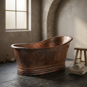 Baignoire autoportante ovale en cuivre martelé, style rustique classique, marron, fabriquée à la main, pour la maison, l'hôtel, l'extérieur - Product Image 1