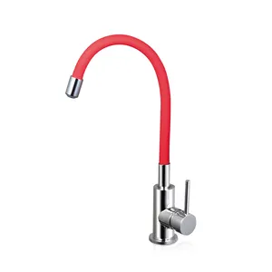 Torneira de cozinha de cobre torneira único furo red silicone flexível para pia