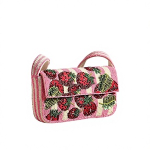 Pochette à monnaie en toile brodée fraise, sac à main tendance, couleurs mélangées, forme personnalisée, usage quotidien, sac promotionnel, perles de verre - Product Image 1