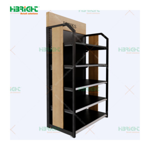 Highbright Wood Header Double Sided <b>Black</b> Metal Frame Beverage Retail Display Rack for Supermarkets and Retail Stores - Product Image 4