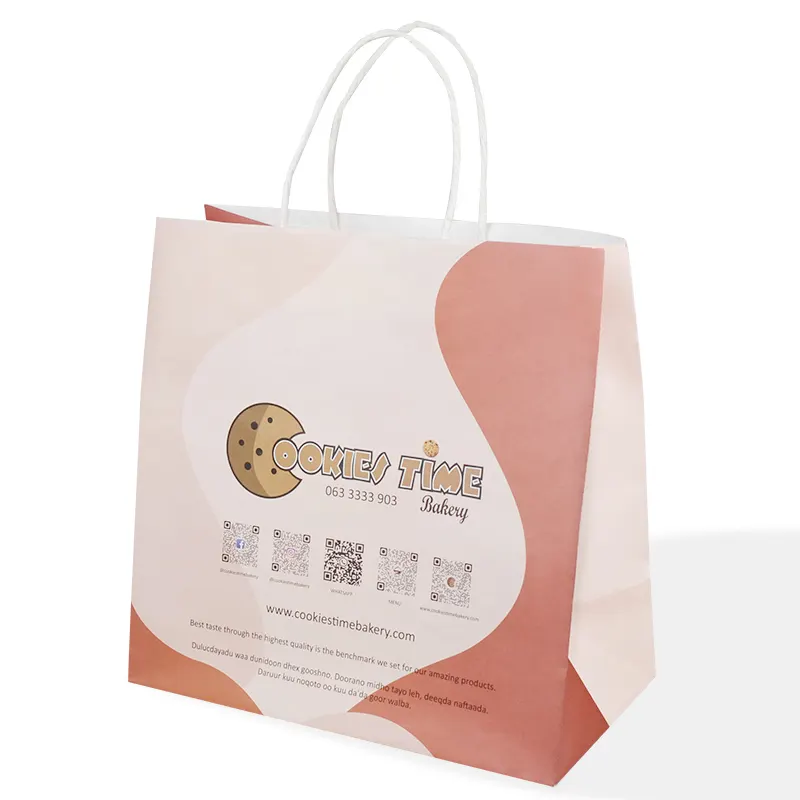 Ramah Lingkungan Tahan Lama Disesuaikan dengan Logo Anda Sendiri Kraft Putih Makanan Kemasan Kue Kantong Kertas